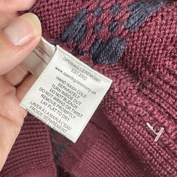 Opening Ceremony Sweater Women's Medium Burgundy Striped 100% Wool Long Sleeve - Picture 8 of 13